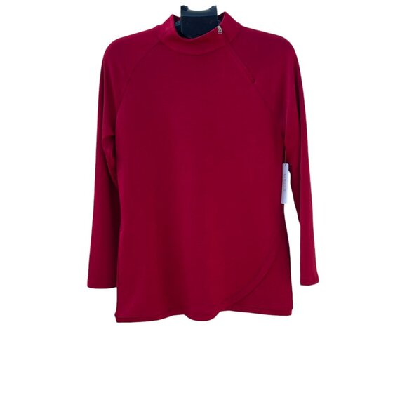 Womens Weekends by Chicos Double Knit Zip Mock Size 0 Razzle Red - Picture 7 of 11